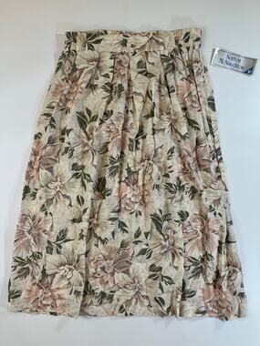 Vintage Norton McNaughton Floral Midi Skirt Women 16 NWT Rayon Made USA Pleated
